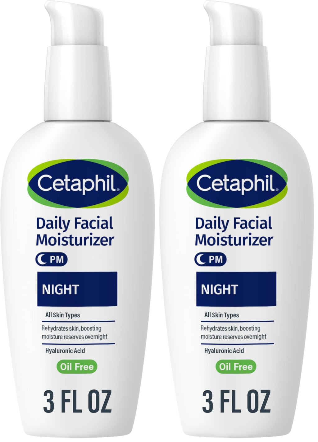 Cetaphil Night Moisturizer for Face, Hydrating Facial Moisturizer with Hyaluronic Acid, All Skin Types, Lightweight and Non-Comedogenic, Dermatologist Recommended for Sensitive Skin, 3oz (Pack of 2)