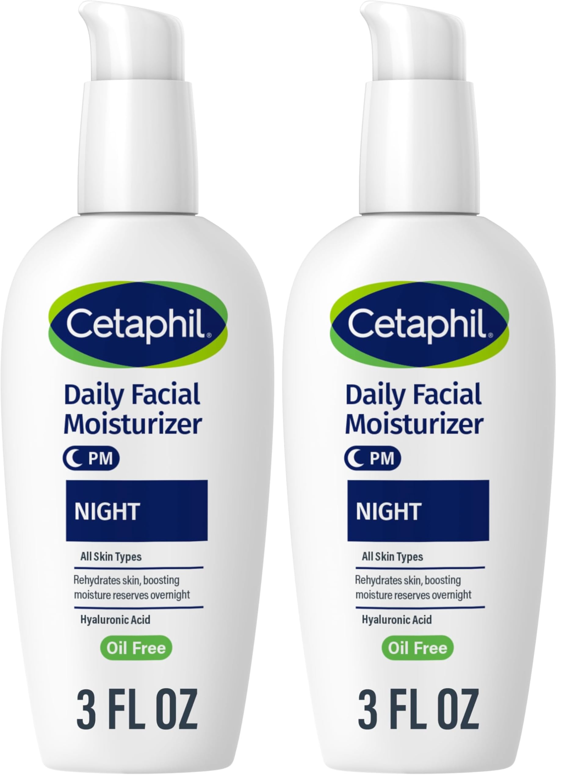 Cetaphil Night Moisturizer for Face, Hydrating Facial Moisturizer with Hyaluronic Acid, All Skin Types, Lightweight and Non-Comedogenic, Dermatologist Recommended for Sensitive Skin, 3oz (Pack of 2)