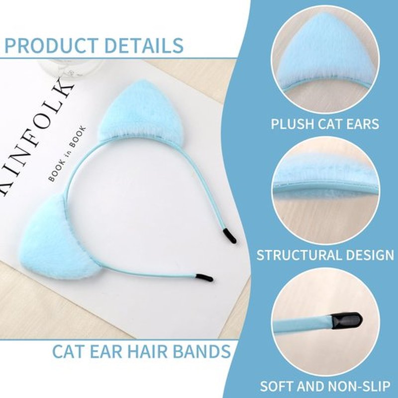 Totelux Cat Ears Headband Plush Hair Band Animal Ears Hair Hoop Cute Hair Accessories for Women Girls Birthday Party Supplies Light Blue