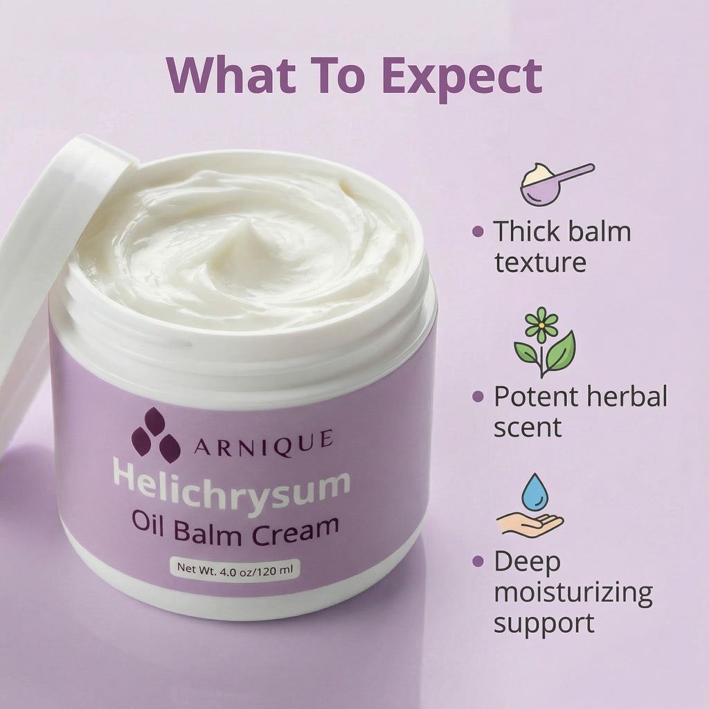 Helichrysum Essential Oil Balm Cream – Thick Herbal Balm Cream with Natural Botanical Aroma – Moisturizing Support for Appearance of Bruised or Fragile Skin – 4 oz