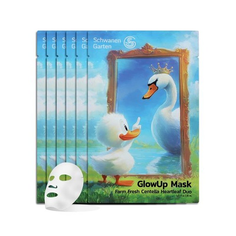 GlowUp Mask 6 EA, Farm Fresh Centella Heartleaf Duo Sheet Mask for Dry, Sensitive Skin, Hydrating, Soothing, Korean Skin Care