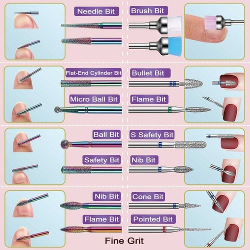 Nail Drill Bits Set, 3/32" Ceramic Tungsten Carbide Diamond Drill Kit,30Pcs Safety Professional Rotary Burrs Polish Nail File Bit for Acrylic Poly Nails Gel Cuticle Remover Electric Manicure Pedicure