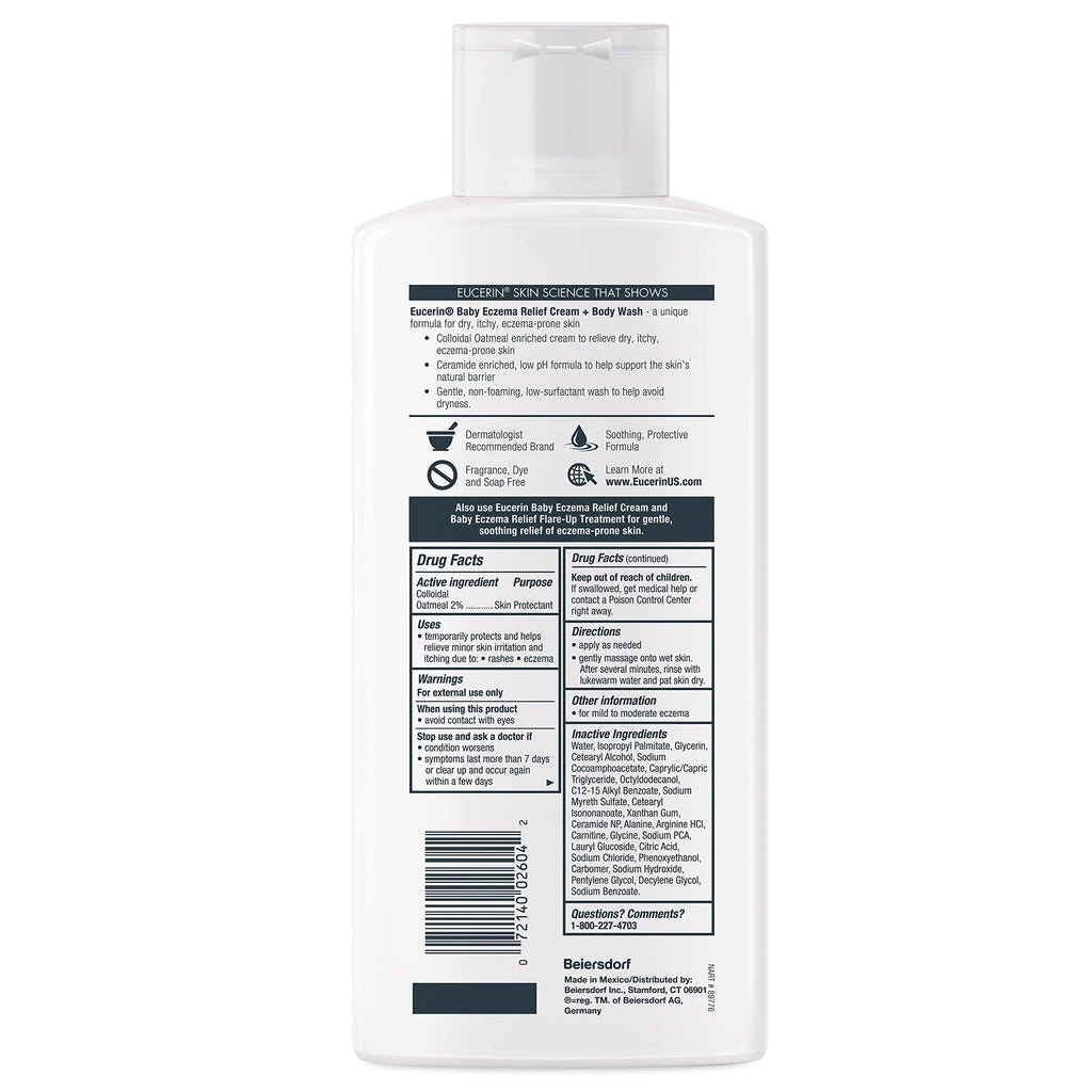 Eucerin Baby Eczema Relief Cream and Body Wash (13.5 Fl Oz) + Baby Eczema Cream (8 Oz), Fragrance Free Skin Care Set with Colloidal Oatmeal (Skin Protectant)