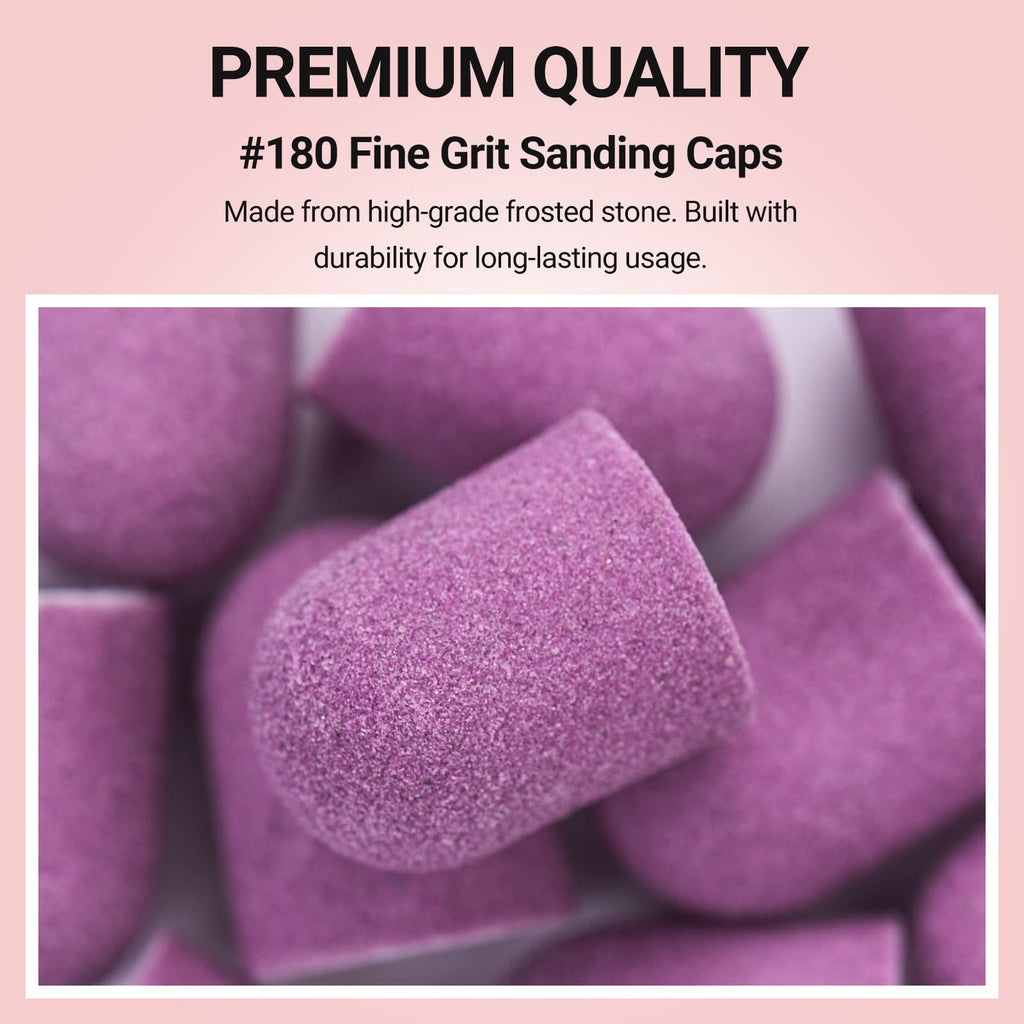 MelodySusie 10 Pcs Nail Sanding Caps Nail Drill Bits 180 Fine Grit for Foot File Callus Remover Manicure Pedicure Nail Polishing Burr Home Salon Use, Purple (13mm)