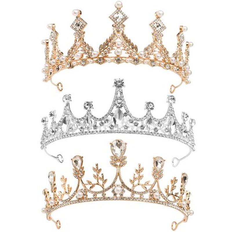 Hedume Set of 3 Crystal Princess Crown, Queen Tiaras with Rhinestone, Crystal Tiara Headbands for Birthday, Bridal Wedding, Model Catwalk, Prom, Party