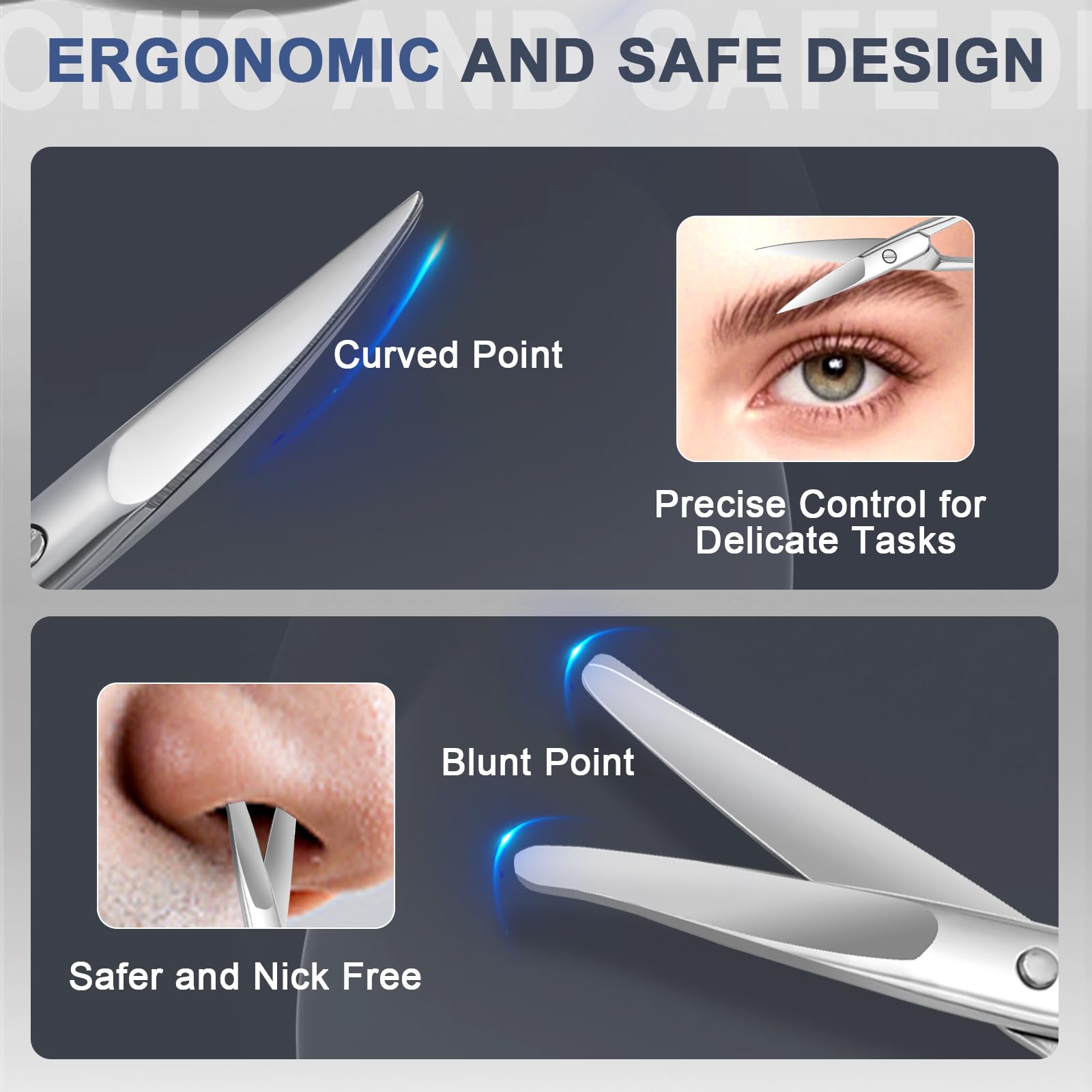 ESVIENS 2 Pack Eyebrow Nose Hair Scissors, Stainless Steel Rounded Tips