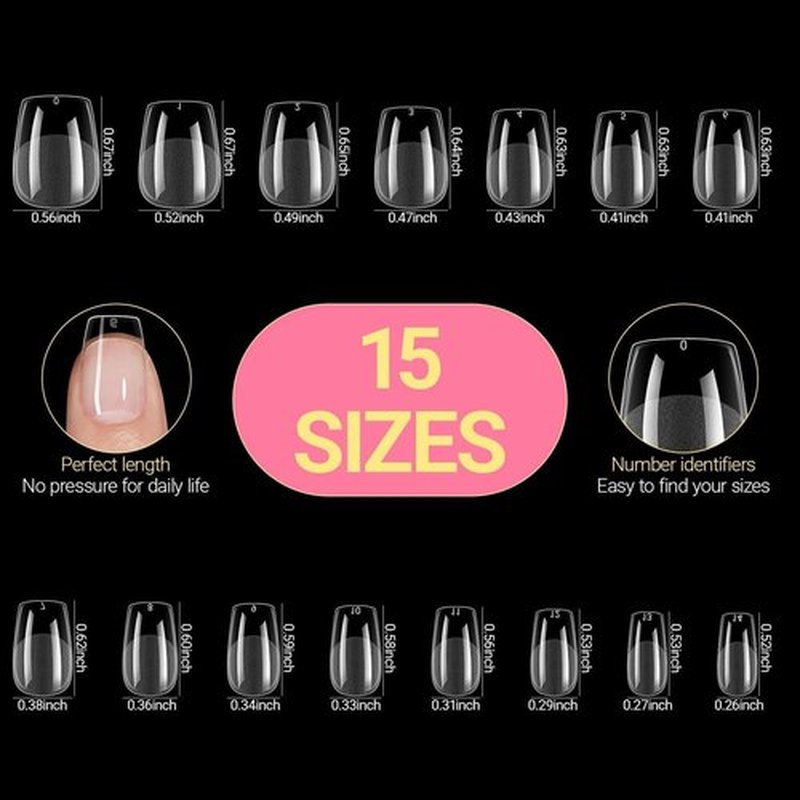 SANLUBA 450PCS 15 Sizes Extra Short Coffin Nail Tips Soft Gel Clear Press on Nails Half Matte Full Cover Acrylic Nail Pre-shape for Nail Extension