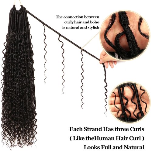8 Packs Goddess Faux Locs Crochet Hair-24 Inch Boho Soft Locs Crochet Hair for Black Women (#1B, 24 Inch(Pack of 8))