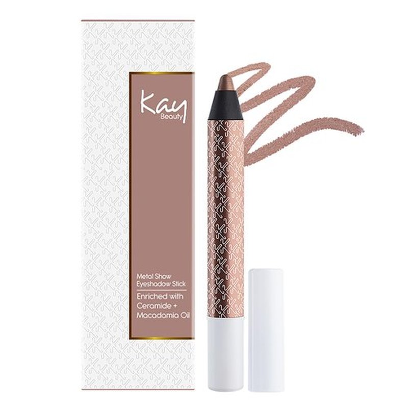 Kay Beauty Metallic Eyeshadow Stick Pencil, Bare Metal, 0.06 oz - Intense Color Eye Makeup for Women - Metallic Finish - Cream to Powder Formula - Waterproof, Smudgeproof