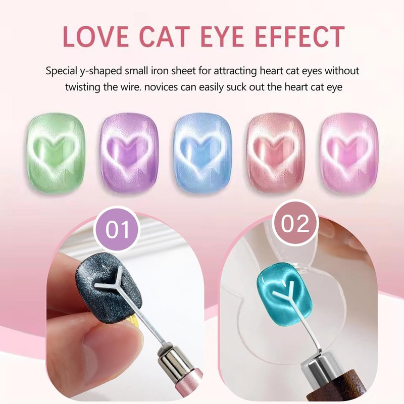 YECIRALA 2 Pcs Cat Eye Magnets For Nails With Bunny And Y-Shape Steel Molds For Cat Eye Gel Polish Nails Art, Multi-Functional Nail Magnets For Nails Heart And Rabbits Cateye Magnets For Nails