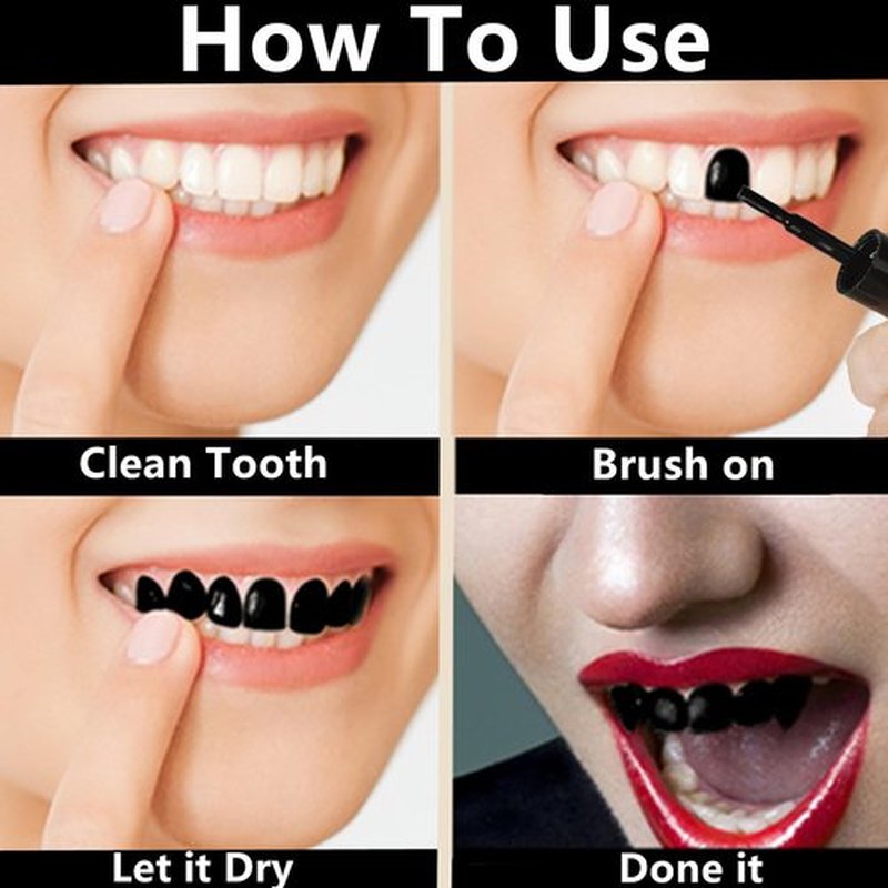 Go Ho Makeup Tooth SFX Black Paint,Temporary Black Teeth Paint,Safe,Quick Dry&Realistic,Perfect for Cosplay,Theater,Halloween Clown Skeleton Zombie Vampire Costume Makeup,5 ml