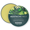 Badger Mustache Wax, Medium Hold, Light Masculine Scent, Easy to Apply, Certified Organic Versatile Moustache & Beard Wax, .75 oz Tin