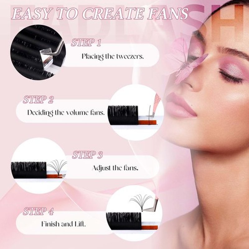 FADLASH Easy Fan Eyelash Extensions 13-16mm Mixed Tray Self Fanning Volume Lash Extensions 0.03-0.10 Rapid Blooming Lash Extensions (0.07-D, 13-16mm Mix)
