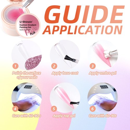 U-Shinein Cushion Gradient Painting Gel, Black&White Ombre Nails Aura Nails Full Coverage Precise Control of Each Dip Matte Effect Non-Wipe Long Lasting French Manicure Soak Off UV LED DIY Nail Art