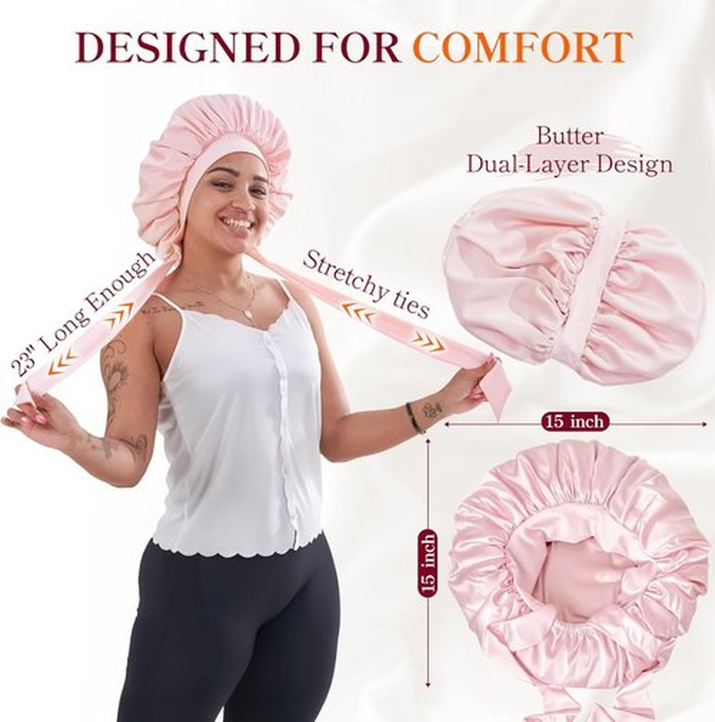 Skiennix Silk Satin Bonnet Hair Wrap - Adjustable Double Layer Sleep Cap for Curly Hair | Women’s Night Cover