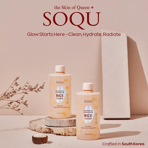 SOQU Moisturizing and Brightening Rice Toner - Enriched with Rice Extract, Niacinamide, and Hyaluronic Acid - 500ml / 16.9fl oz - Made in Korea