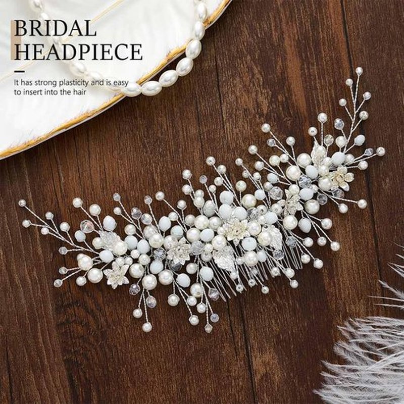 Bessney Pearl Wedding Hair Combs Silver Bride Hair Pieces Flower Hair Accessories for Women
