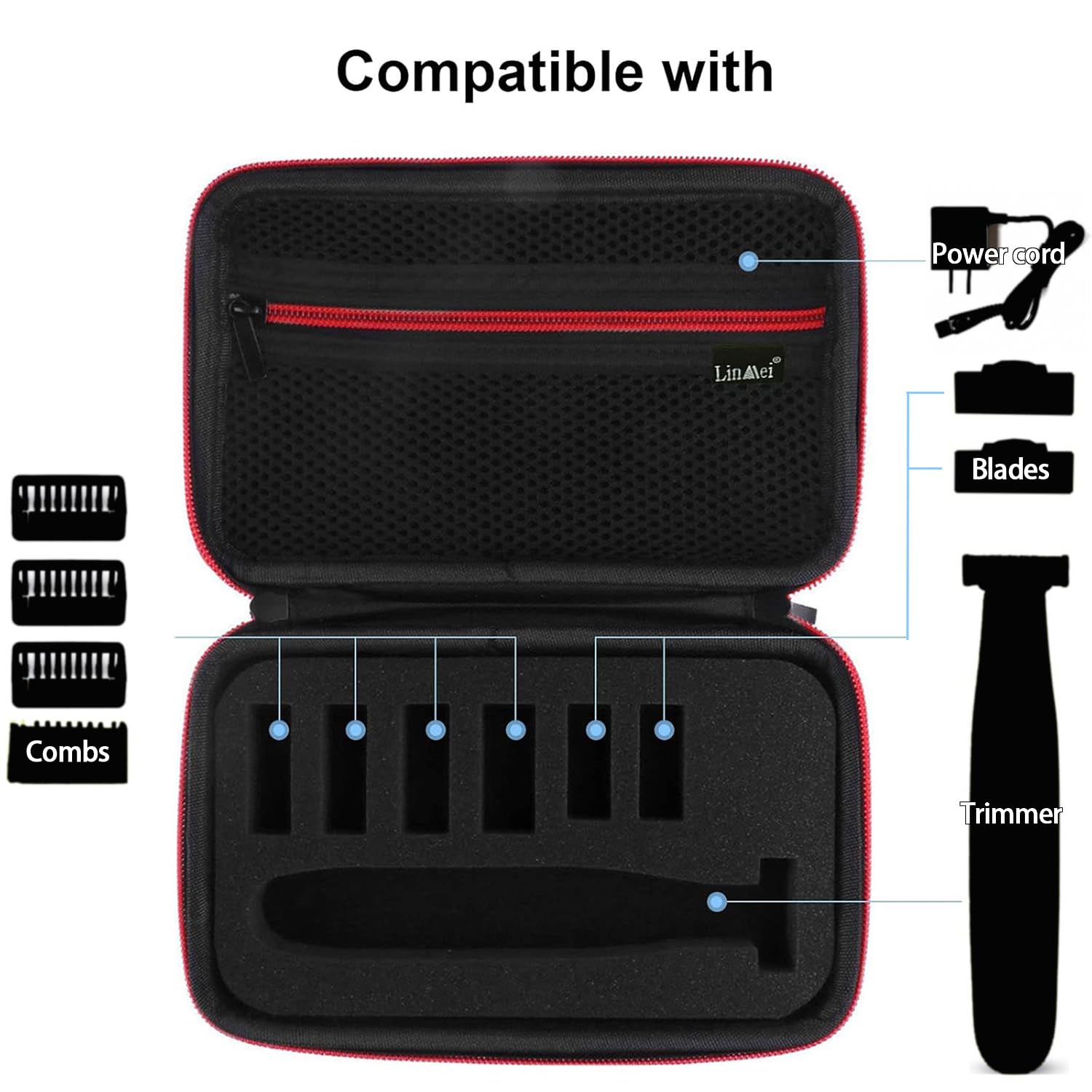 LinMei Hard Travel Case for Electric Trimmers & Shavers - Protective Organizer Compatible with QP27XX, QP28XX and QP6XXX - EVA Shell with Accessory Pocket - Black (Case Only)