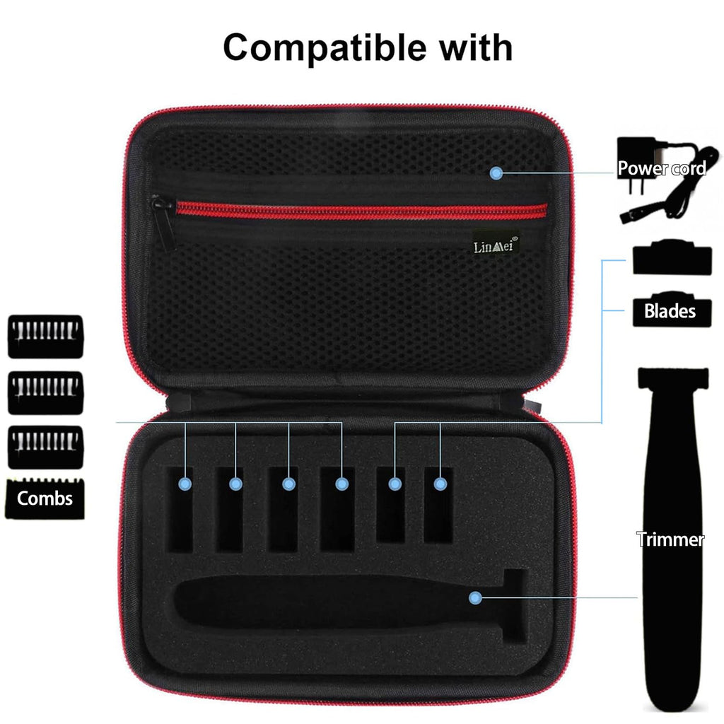 LinMei Hard Travel Carrying Case Compatible with One Blade, Series XT5 Hybrid Electric Trimmer and Shaver Black (Black-Red)