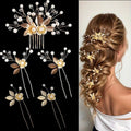 5 Pieces Gold Leaf Hair Comb and Hair Pins, Bridal Hair Accessories Wedding Hair Clip for Brides, Handmade Rhinestone Hair Vine Wedding Head Pieces for Women and Bridesmaids Flower Girls