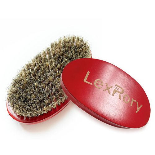 Soft Wave Brush for Men 360 - LexRory Curved Boar Brushes for Wavy Hair Brushing, Palm Wood Handle with Soft Boar Bristles for Wavers (Red)