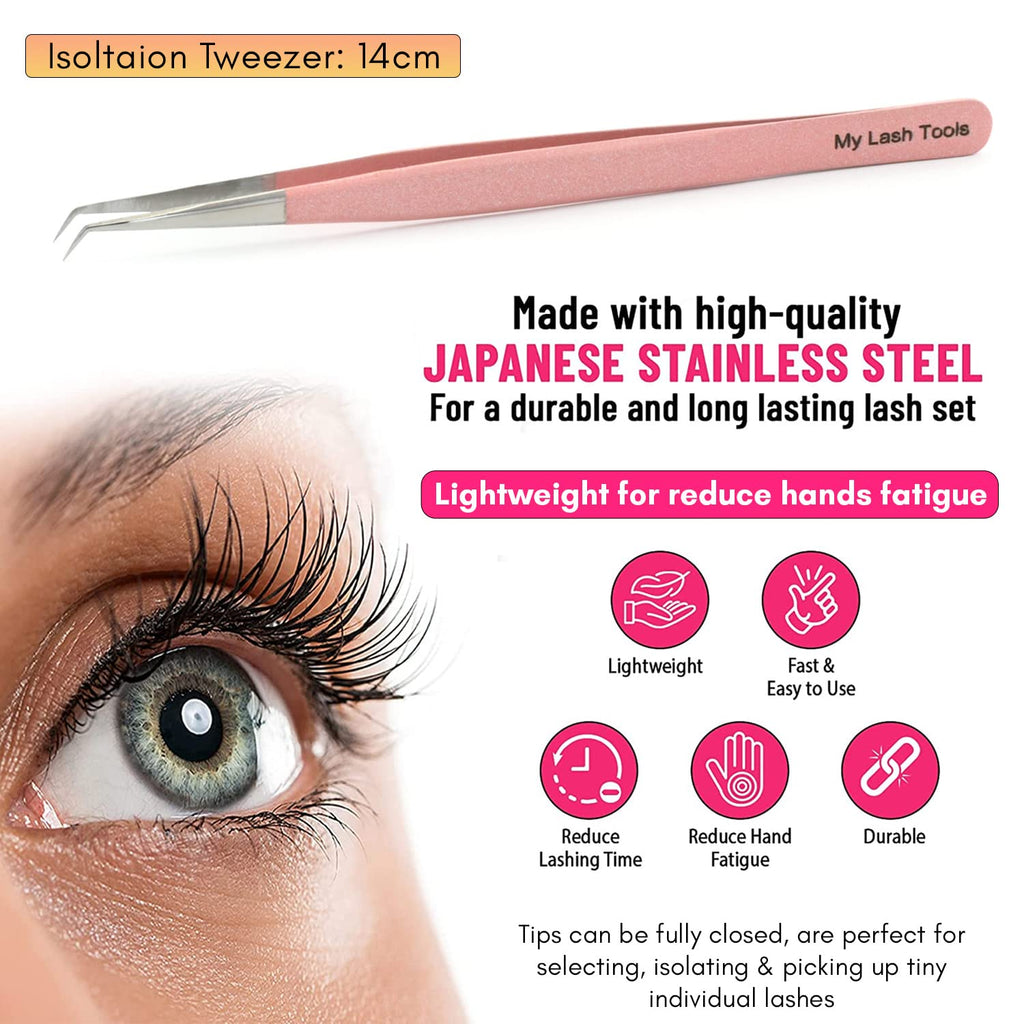 Isolation Lash Tweezers for Eyelash Extensions – 14cm Curved Tweezer, Japanese Stainless Steel, Best for Individual Isolation & Classic Lashes, Eyelash Twisers (Blush Pink)