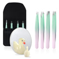 WangSelect Tweezers and 10X Magnifying Mirror Kit with Travel Leather Case, Eyebrow Tweezer Set for Women & Men, Great Precision for Facial Hair, Splinter and Ingrown Hair Removal - Candy Color