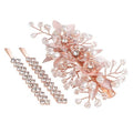Sppry Floral Crystal Pearl Alligator Hair Clip and Rhinestone Bobby Pins, Elegant Hair Accessories for Bridal Women in Wedding or Prom, Set of 3 (Rose Gold)