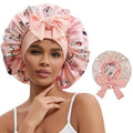 NAHOSY Satin Silk Bonnet for Sleeping Women, Reversible Double Layer Soft Satin Lined Hair Bonnet with Tie Band Night Sleep Cap for Curly Hair (Pink)