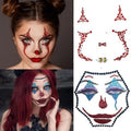2 Pack Red Face Gems Jewels Tattoos for Halloween,Day of the Dead Skull Rhinestone Temporary Face Tattoo Stickers for Women Men Cosplay Makeup Outfit Blue Clown
