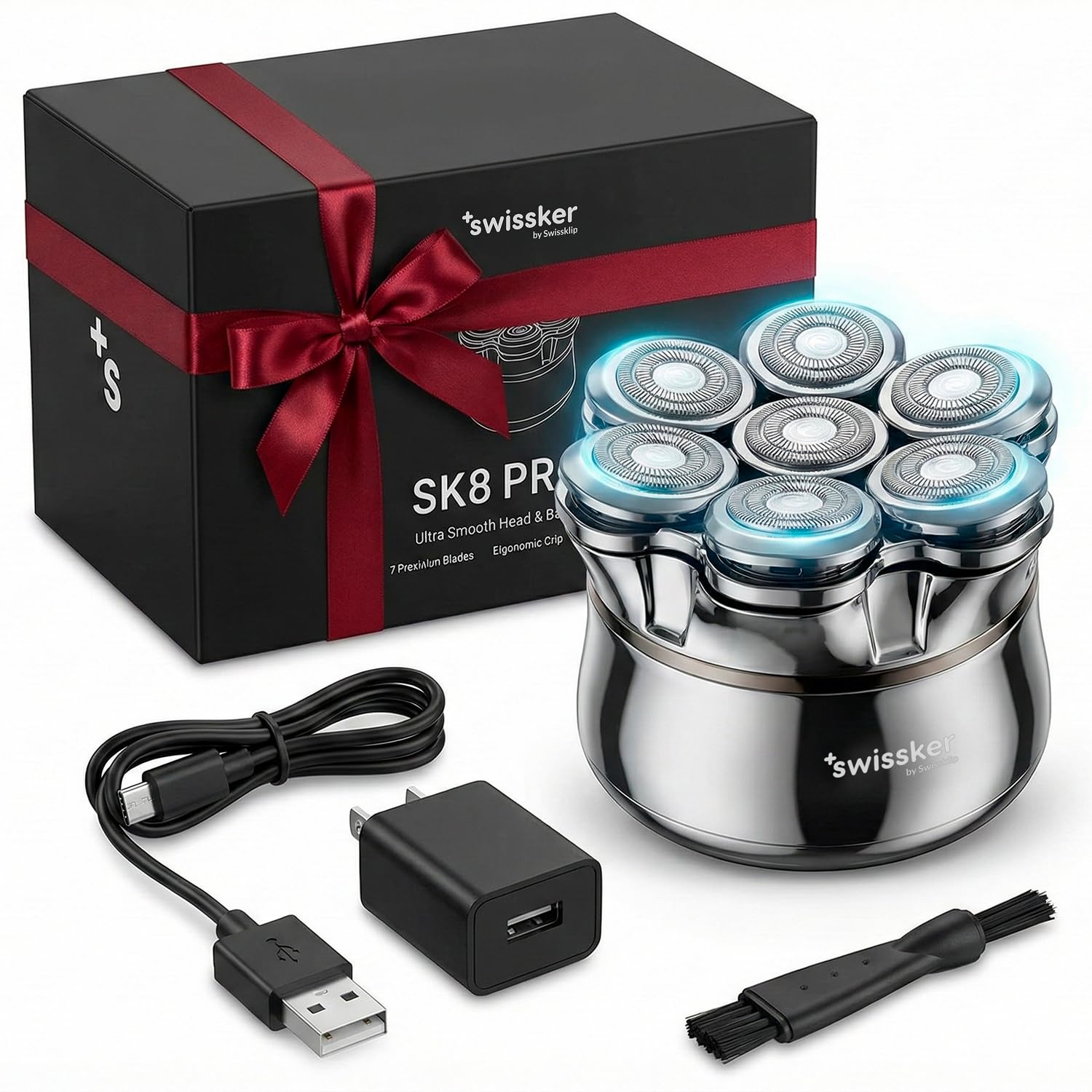 Swissker by Swissklip SK8 PRO X Magnetic Hair & Beard Shaver for Men, Head Shavers for Bald Men, USB C Charging