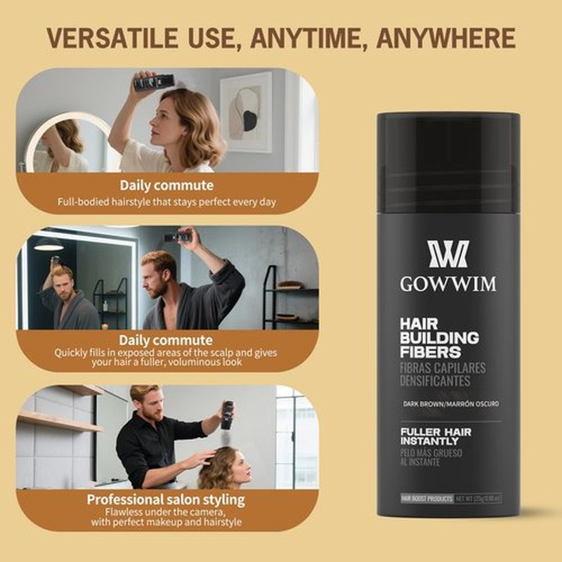gowwim Hair Fibers for Thinning Hair Building Fibers Instantly Cover Sparse Areas-Bald Spots Cover Up (black4, 0.88 Ounce (Pack of 1))