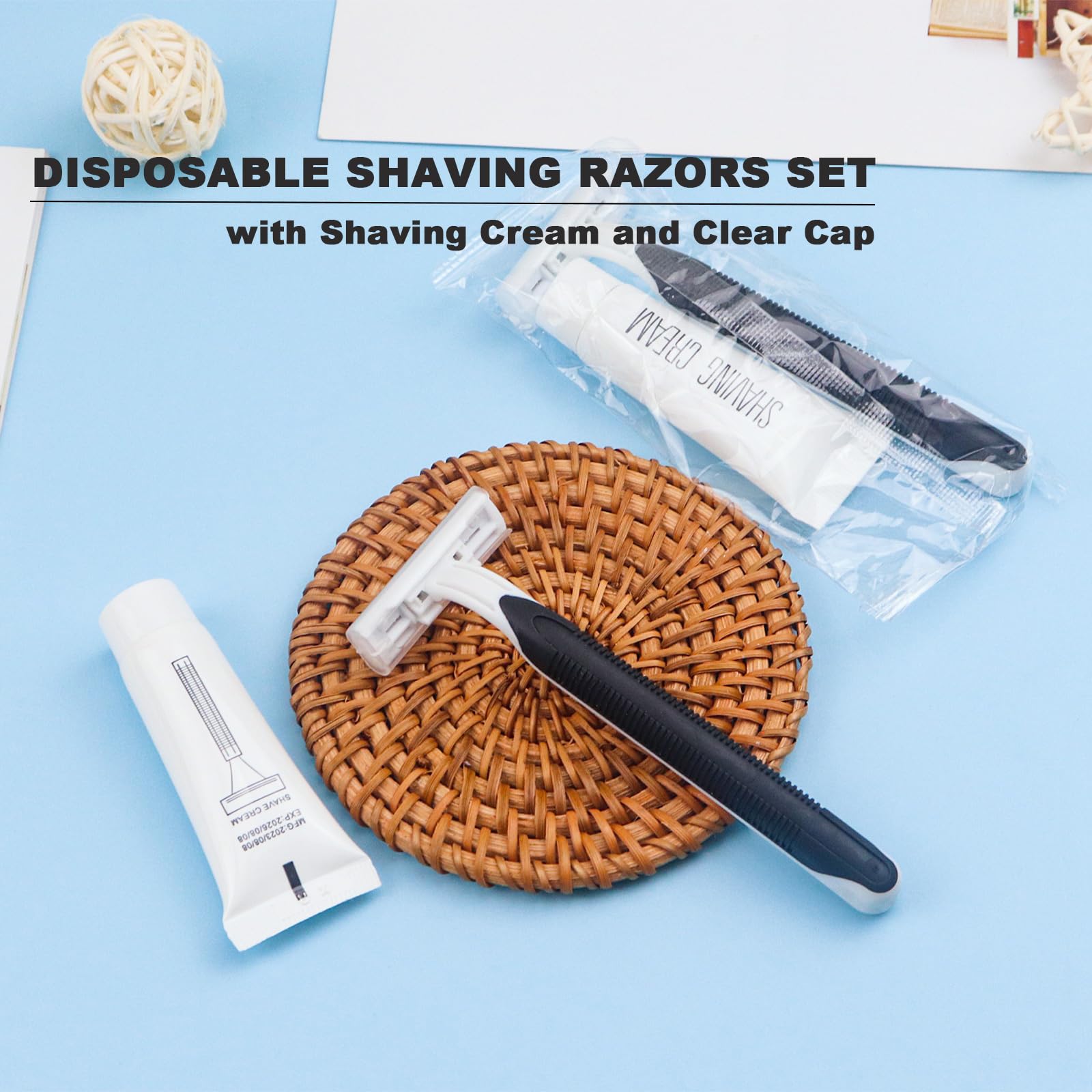 Disposable Razors in Bulk Pack of 30,Black Disposable Shaving Razors Individual Wrapped Twin Blade Bulk Disposable Razors with Clear Cap and 10g Shaving Cream for Homeless,Hotel,Travel,Charity,Shelter