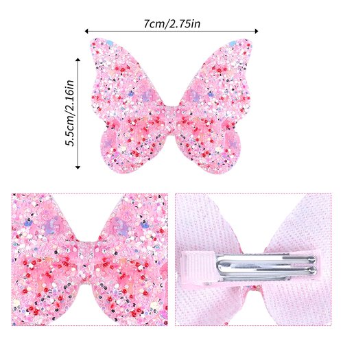 Rainbow Glitter Butterfly Hair Clips Set for Toddlers and Kids - 12 Pieces Sparkly Sequin Bows