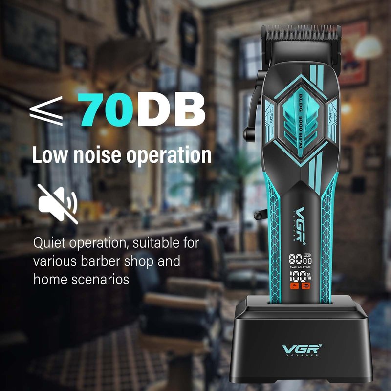 VGR 119 Professional Cordless Hair Clippers for Men, Rechargeable Barber Clippers with Base, Lithium-ion Battery Hair Cutting Machine with BLDC Motor and Ceramic Blades for Home and Barber, Green