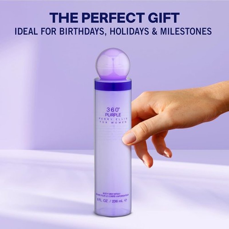 Perry Ellis 360 Purple Body Mist for Women - Refreshing 8 oz Fragrance Spray