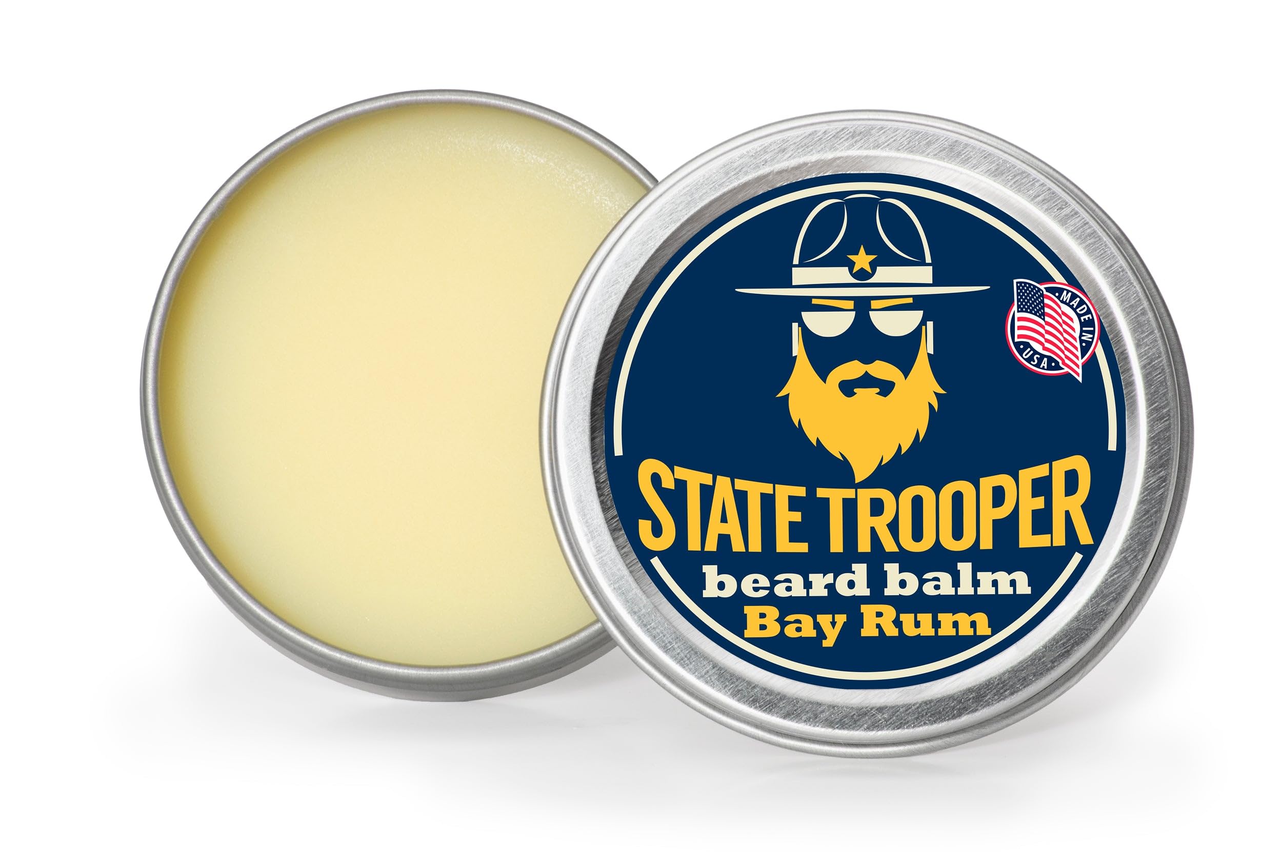 State Trooper Beard Balm (2 oz Tin) – All Natural Leave-In Beard Conditioner & Softener for Men – Bay Rum – Infused with Shea Butter, Argan & Jojoba Oils for Healthy, Tamed Beards
