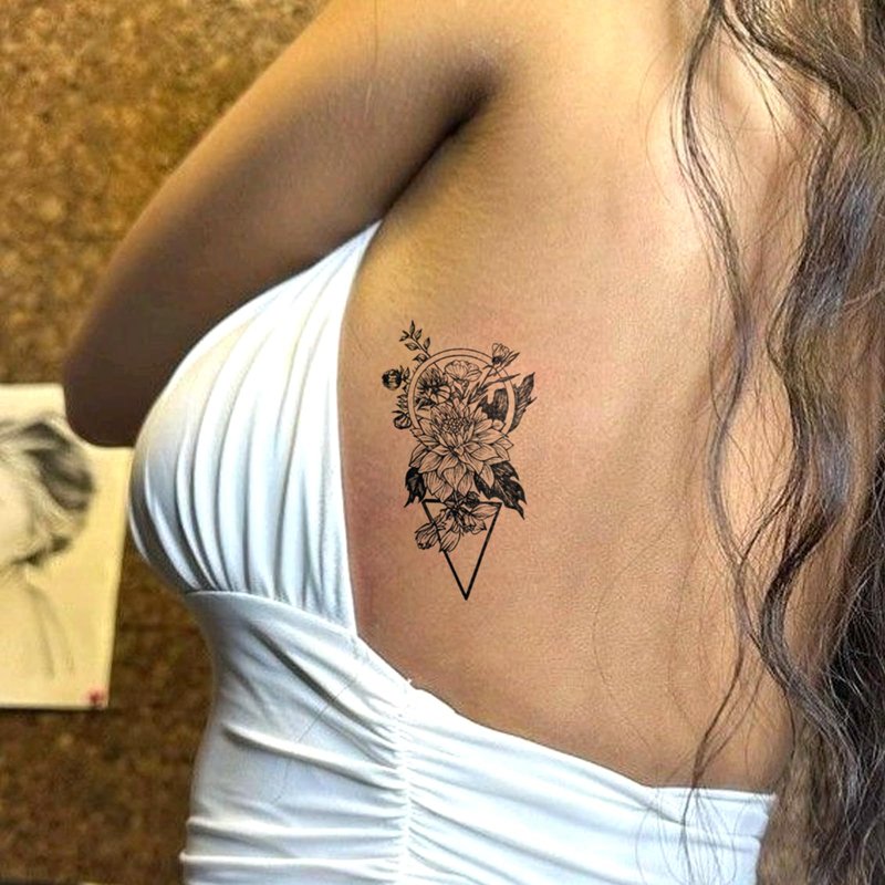 UBICA Semi Permanent Tattoos, 2 Sheets Realistic Temporary Tattoos for Women, Fake Tattoos for Wrists Ankles Neck, Waterproof, No Reflective, Lasts 1-2 Weeks (Large floral & Geometric Flower Moon)