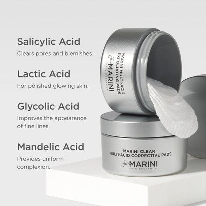 Jan Marini Skin Research Marini Multi-Acid Exfoliating Pads - At-Home Skin Health Peel - Brightening & Exfoliating Skincare Solution with Glycolic, Salicylic, Mandelic & Lactic Acid - 30 Pads