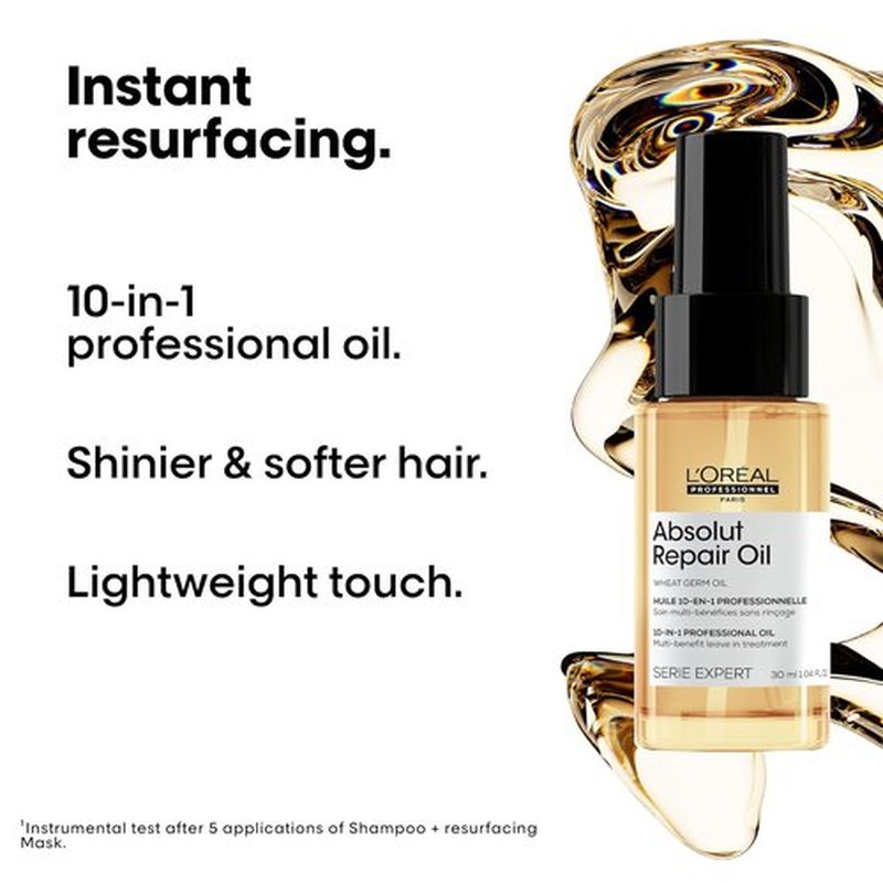 L'Oreal Professionnel Paris Absolut Repair 10-in-1 Oil - Nourishing Hair Oil for Dry, Damaged Hair | Repairs & Adds Shine