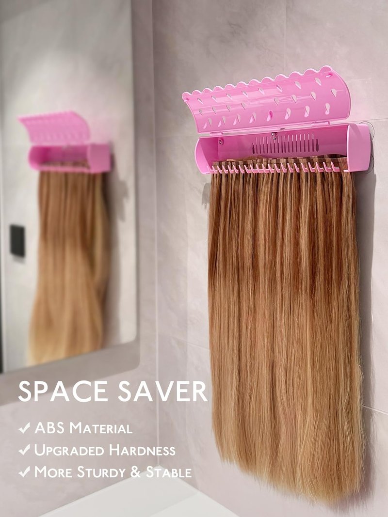 WENNALIFE Hair Extension Holder, Hair Extension Storage for Clip in Hair Extensions Tape ins Tips Braiding Hair Rack for Styling, Washing, Traveling, Storing Hair #Pink ABS Material Sturdy Organizer