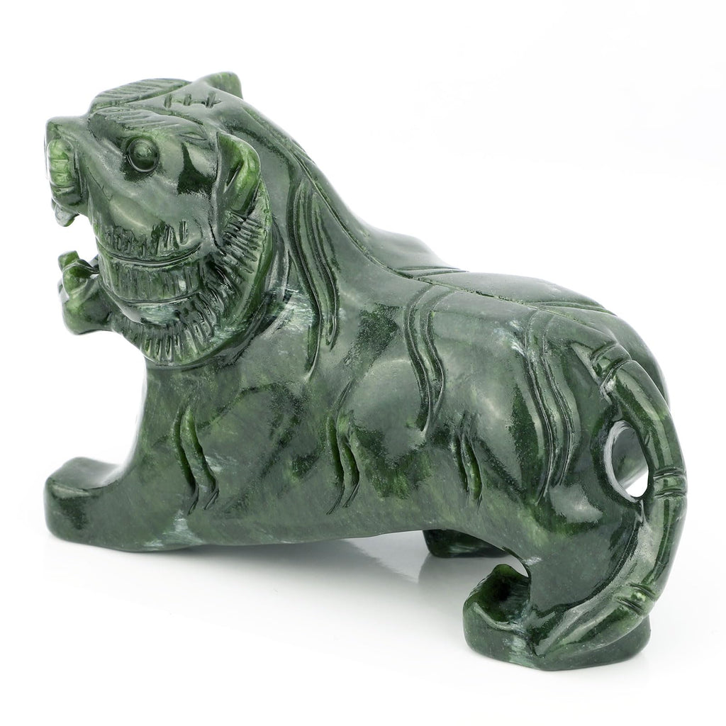 gemshan Handmade Tiger Statue Collectible - Natural Jade Tiger Sculpture for Home Decor Wild Animal Figure Collection Art Carved Figurine Decorative Sculpture Tabletop Home Decor