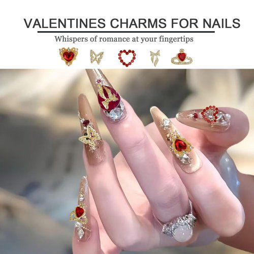 Gold Nail Charms - 40PCS 3D Gold Bows, Red Rhinestones & Cross Virgin Mary Charms for Y2K Nail Art | Birthday Gifts, DIY Manicure Supplies (Cute Metal & Rhinestone Mix)