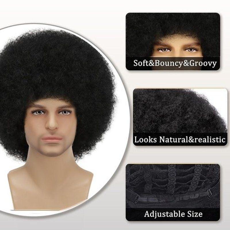 Sabosi Afro Wig for Men Short Fluffy Hair 70s Rock Disco Wigs for Male,Rocker Costume Mens Wigs Natural Looking Synthetic Hair for Halloween Party Daily Use