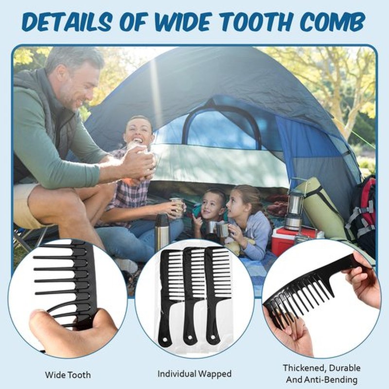 Baderke 50 Pcs Combs Individually Wrapped 9.45 x 2.36 Inches Wide Tooth Combs Disposable Detangling Large Salon Hair Paddle Brush Detangler for Men Women, Black