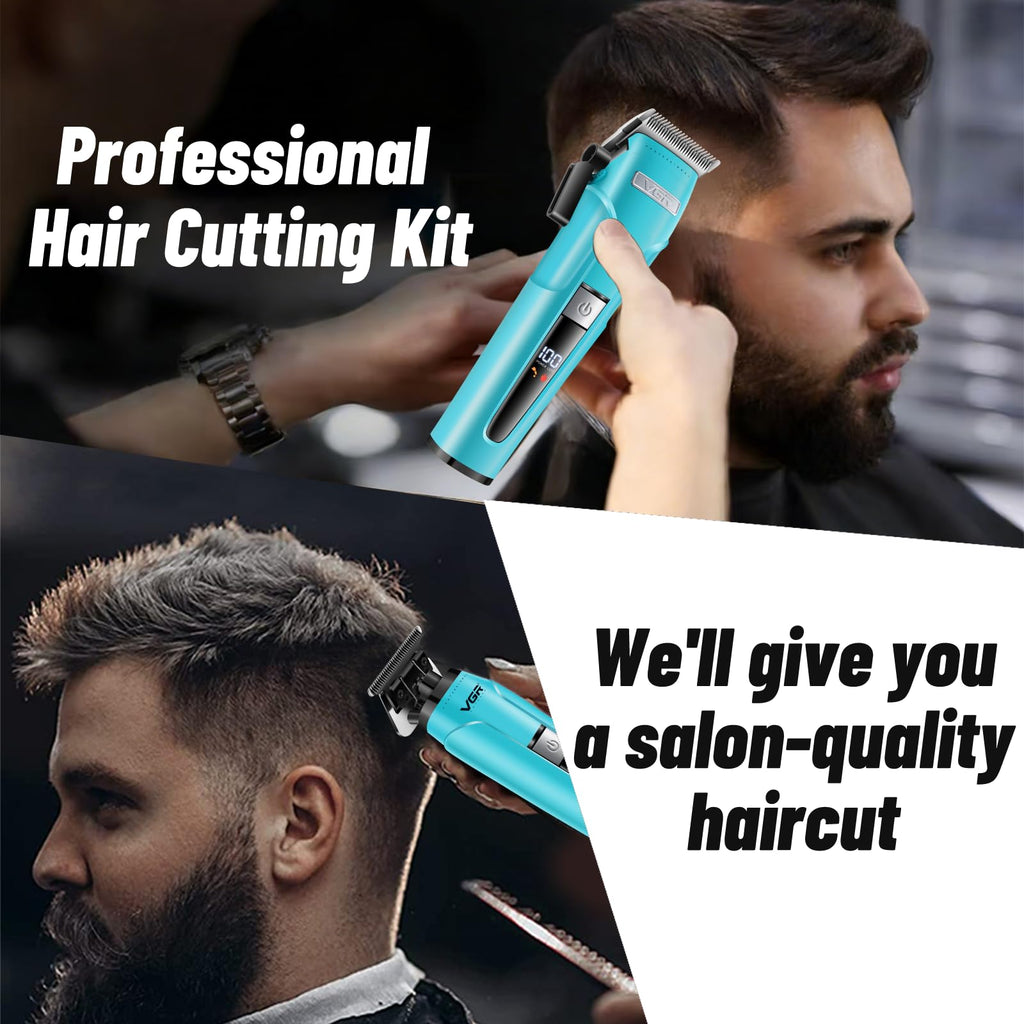 VGR 694S2 Professional Hair Clippers for Men - Cordless Barber Clipper & Trimmer Set with Charging Dock, 440 Min Runtime & LED Display - Rechargeable Hair Cutting Kit for Barbers & Home Use(Green)