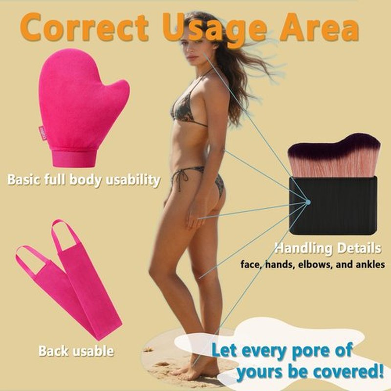 3 Pcs Streakless Self Tanning Mitt and Brush - Leakproof-lined Self Tanner Mitt, Black Self Tanning Brush for Self Tan Mitt Applicator, Self Tanner Brushes, Back Tanning Applicator, Tanning Glove