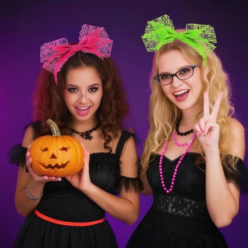 Ricawa 80s Earrings and Headband Set - 4pk, 80 Accessories for Halloween Costume | Neon Earrings | Lace Bow Hair Accessories | Retro Outfit for Women