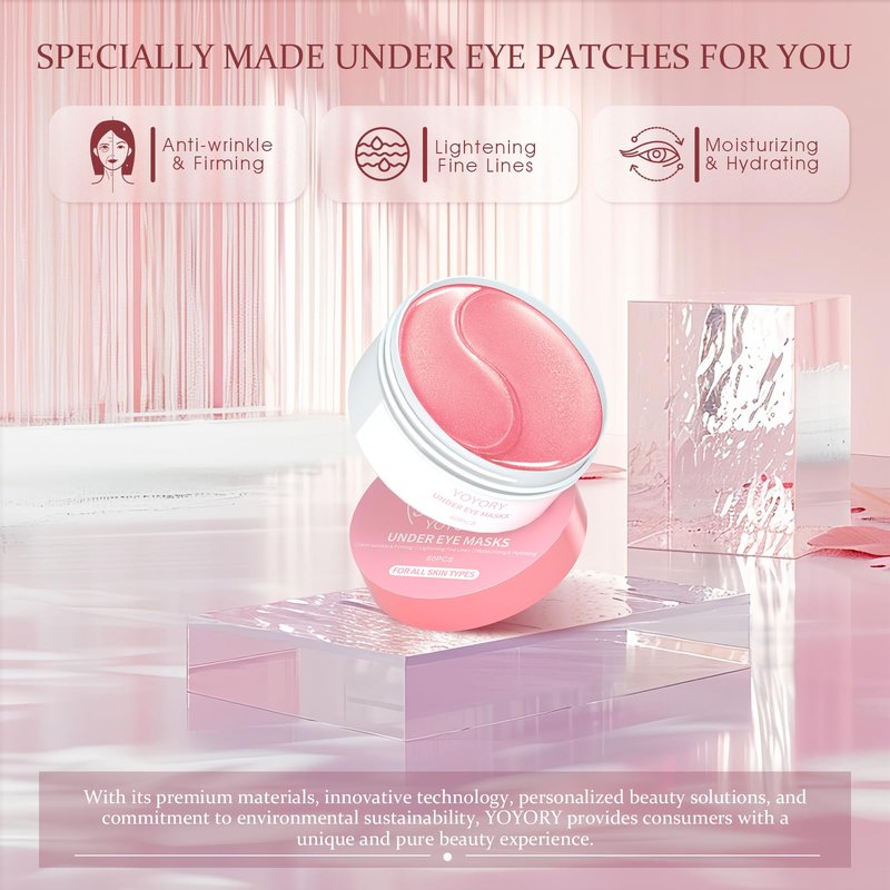 YOYORY Under Eye Patches for Dark Circles and Puffiness, 60 Pcs Collagen Eye Masks for Eye Bags, Fine Lines & Wrinkles, Eye Treatment with Hyaluronic Acid for Hydrating & Moisturizing, Pink