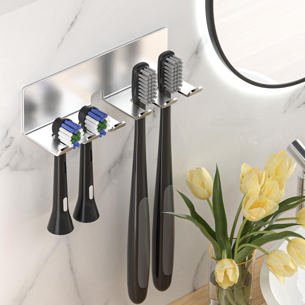 YAYINLI Electric Toothbrush Head Holder, Toothbrush Holders Wall Mounted, Electric Toothbrushs Holder, Bathroom Shower Tooth Brushing Holder, Tooth Brush Head Holder Organiser (Silver, Large)